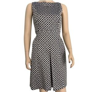 Lauren Ralph Lauren Navy Gold Metallic Geometric Boatneck A-Line Dress 8